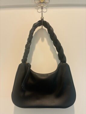 Braided Handle Black Women's Shoulder Bag